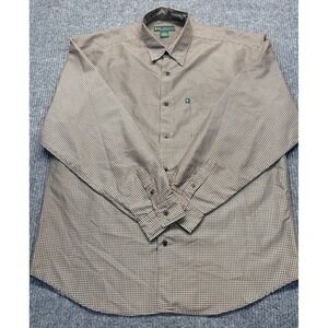 Bert Pulitzer Mens Large Geometric Micro Square Button Down Shirt Tan Navy L